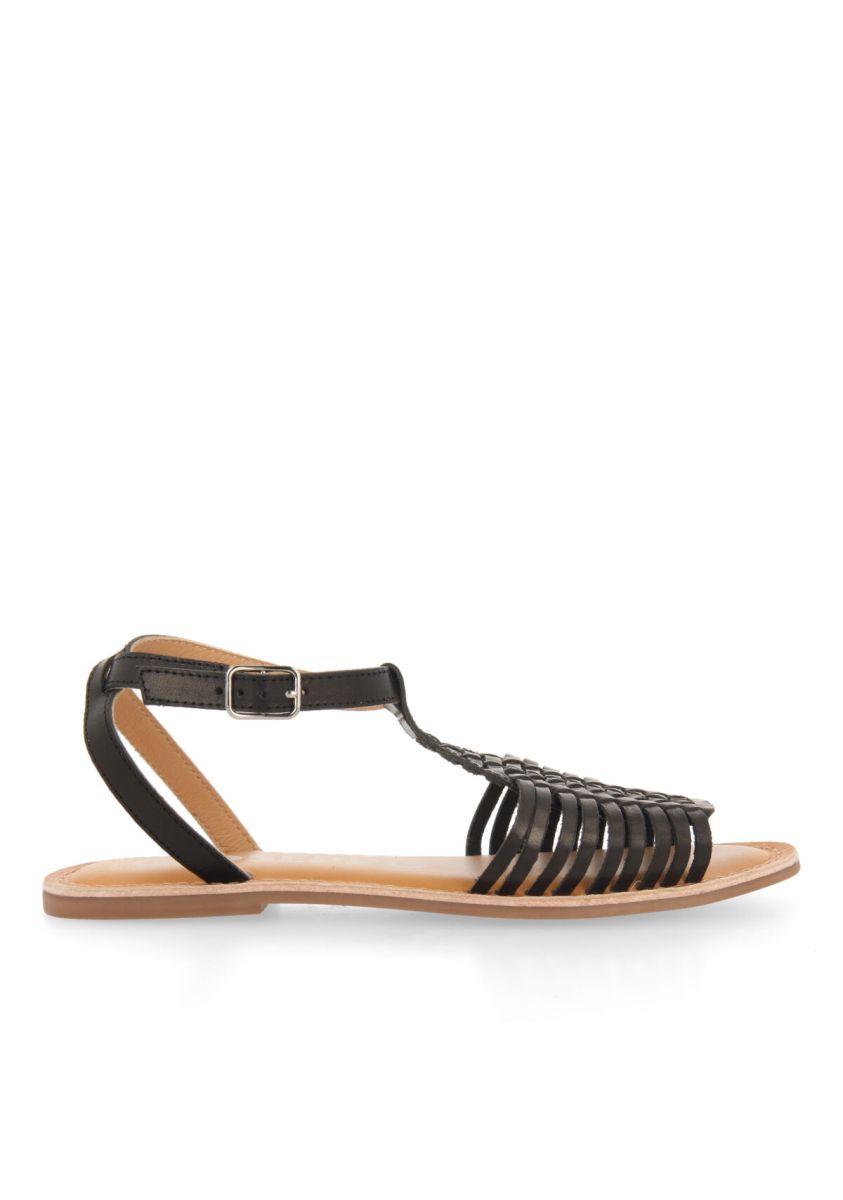 Sandalias negras de piel tipo cangrejera con hebilla para mujer claraval - NEGRO