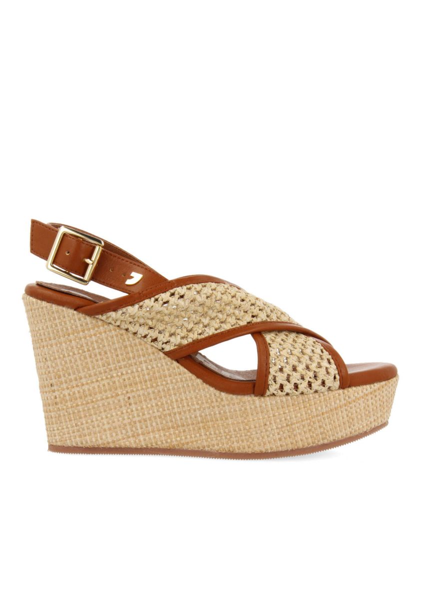 Sandalias con rejilla color camel y cuÃ±a para mujer bussang   - CAMEL