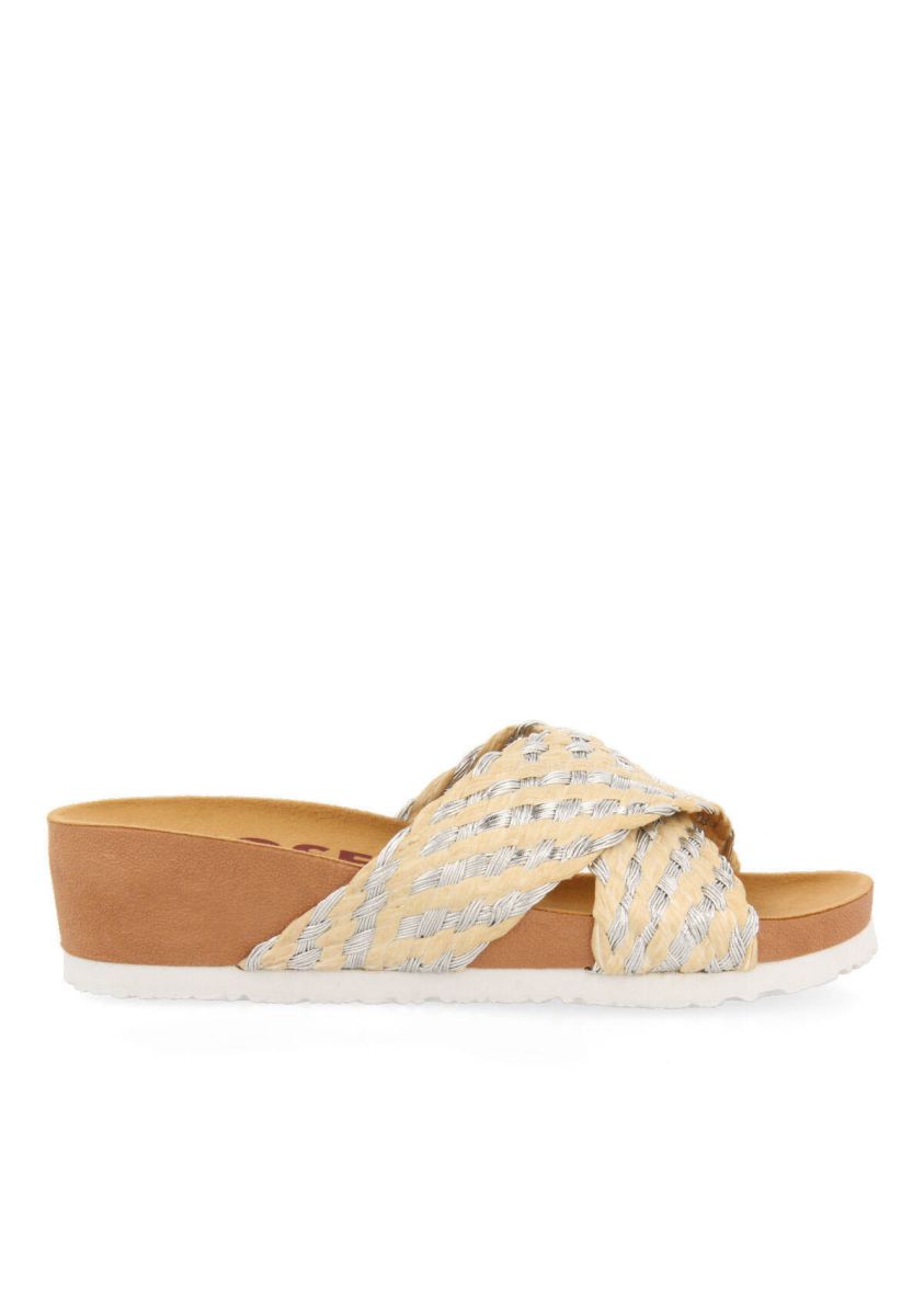 Chanclas estilo bio con tiras en rafia y plata para mujer bandrele - NATURAL