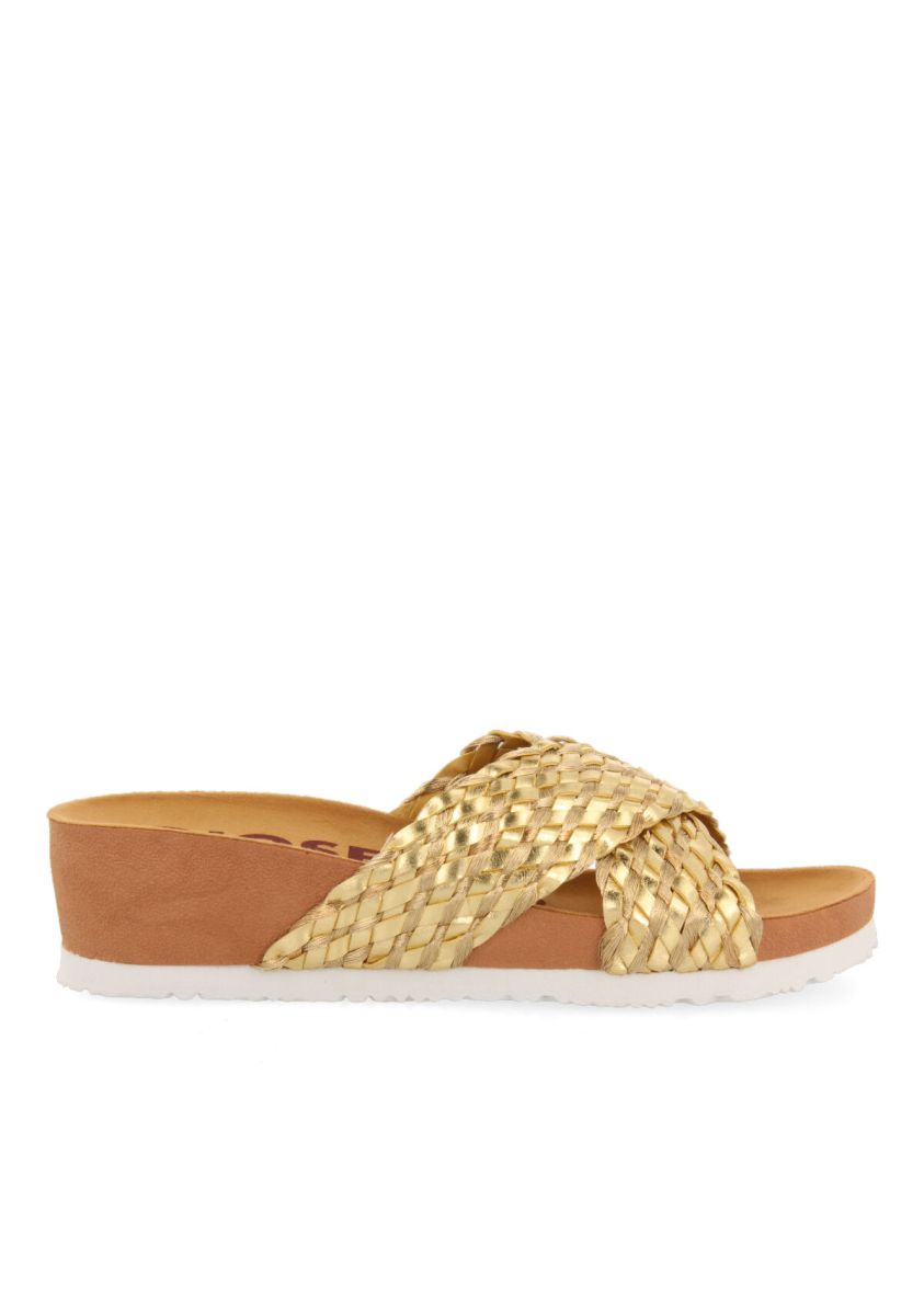 Chanclas con cuÃ±a estilo bio con tiras en trenzado dorado para mujer turiacu  - ORO