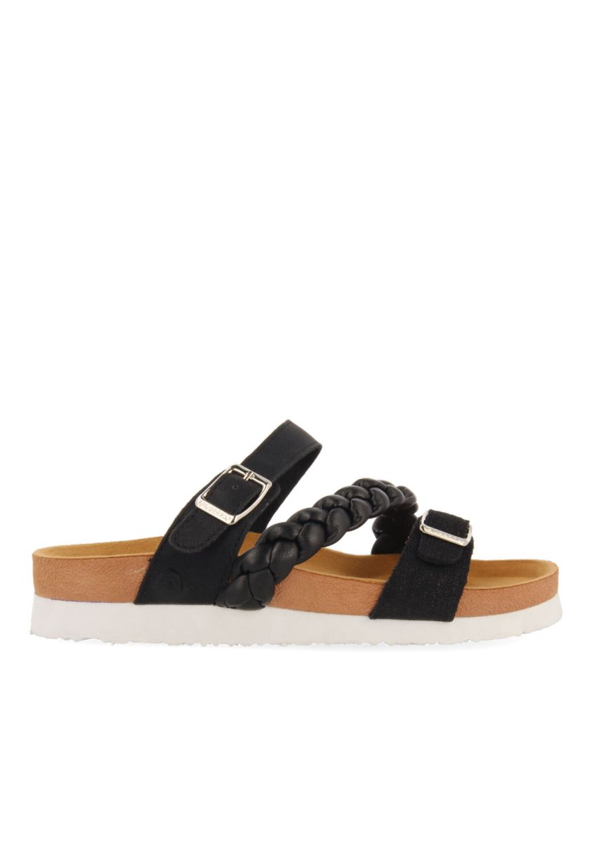 Chanclas estilo bio con tiras y hebilla negras para mujer bonneil  - NEGRO