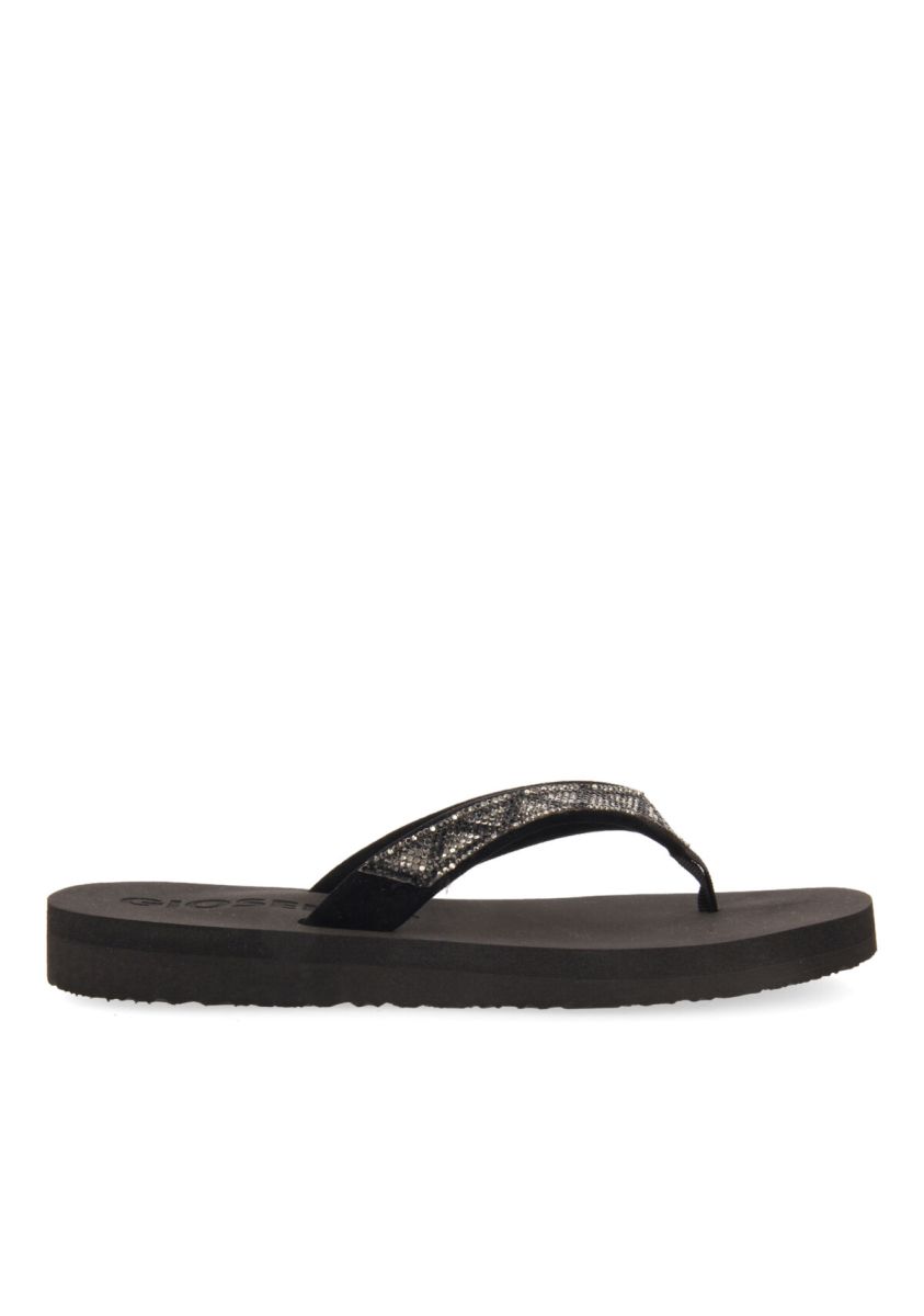 Chanclas negras con adorno de cristales para mujer cize - NEGRO
