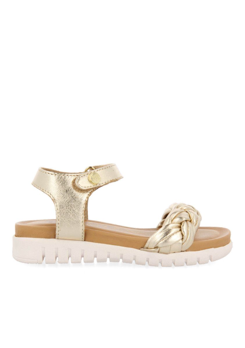 Sandalias de piel color oro con pala de trenzada para niÃ±a bruyeres - ORO