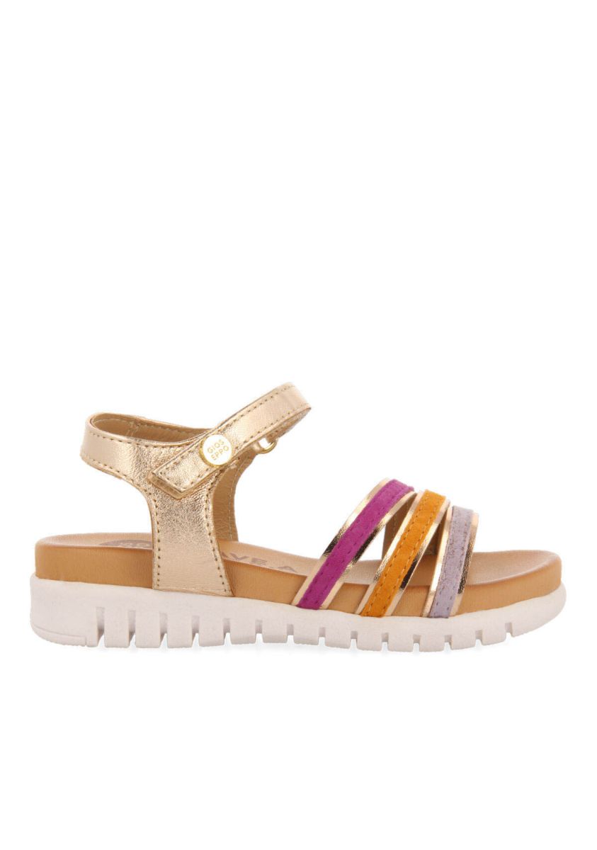 Sandalias de piel multicolor oro rosado con vivos metalizados para niÃ±a araure - ORO ROSADO