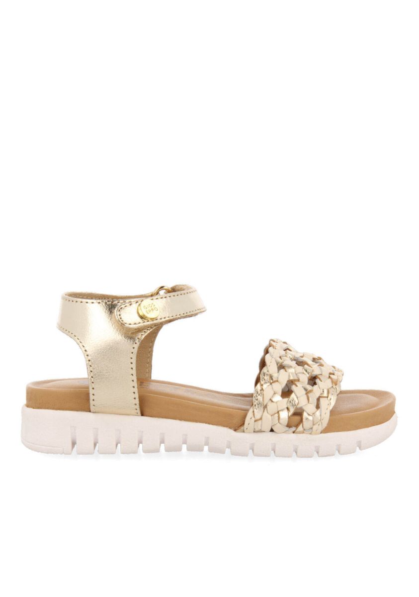Sandalias de piel color oro con pala trenzada para niÃ±a claudon - ORO