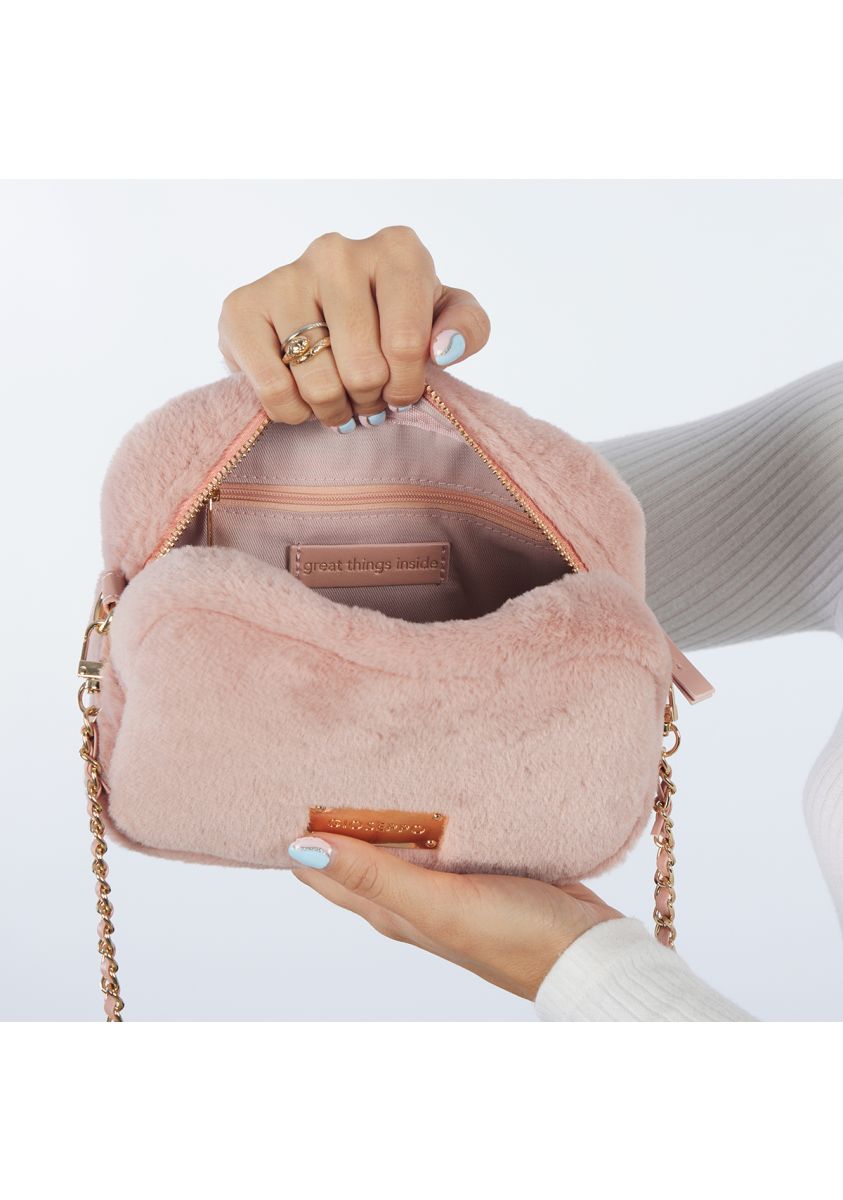 Bolso rosa de pelo con asa con cadena - fiss - ROSA