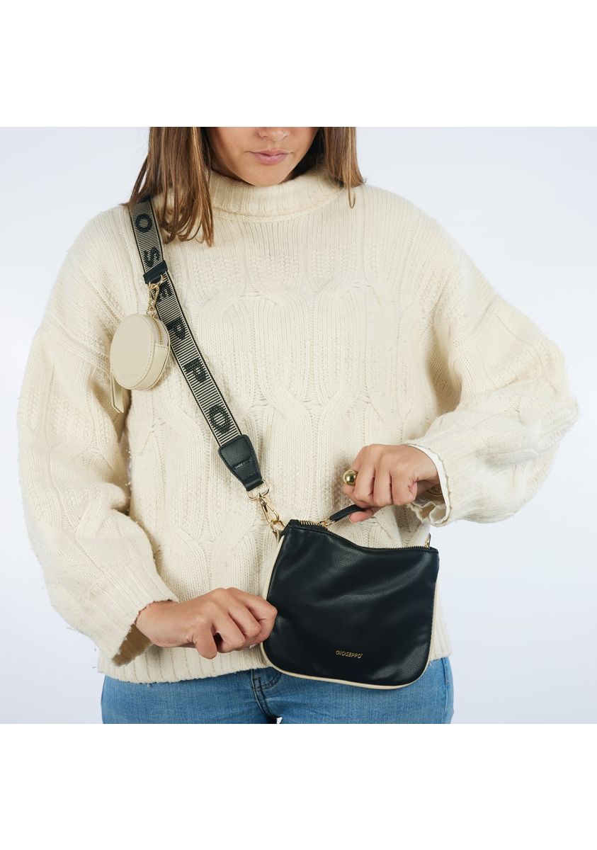 Bolso bandolera negro con detalles off-white - idre - NEGRO