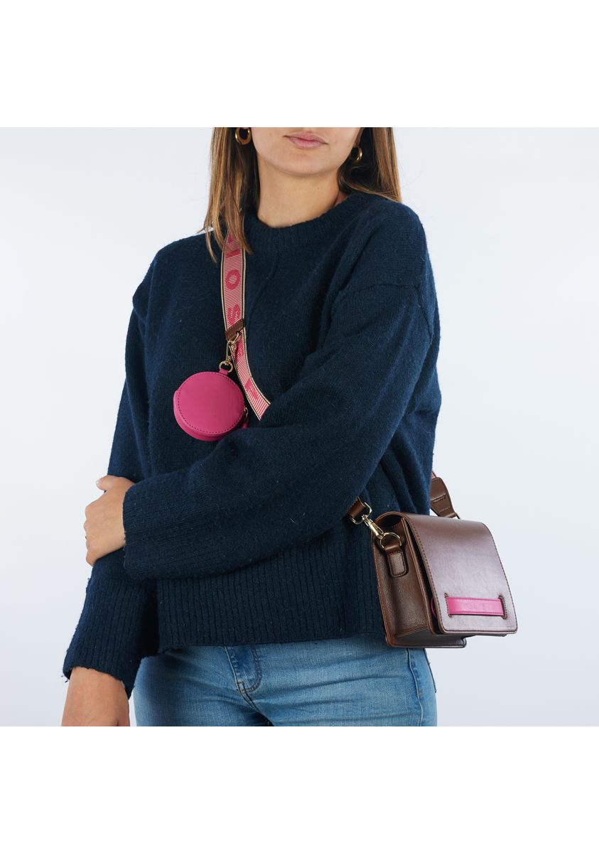 Bolso bandolera marrón con detalles rosa - jaren - MARRON