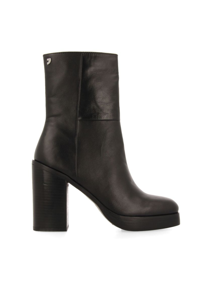 Bota media en piel color negro con tacÃ³n ancho y plataforma para mujer andoya - NEGRO