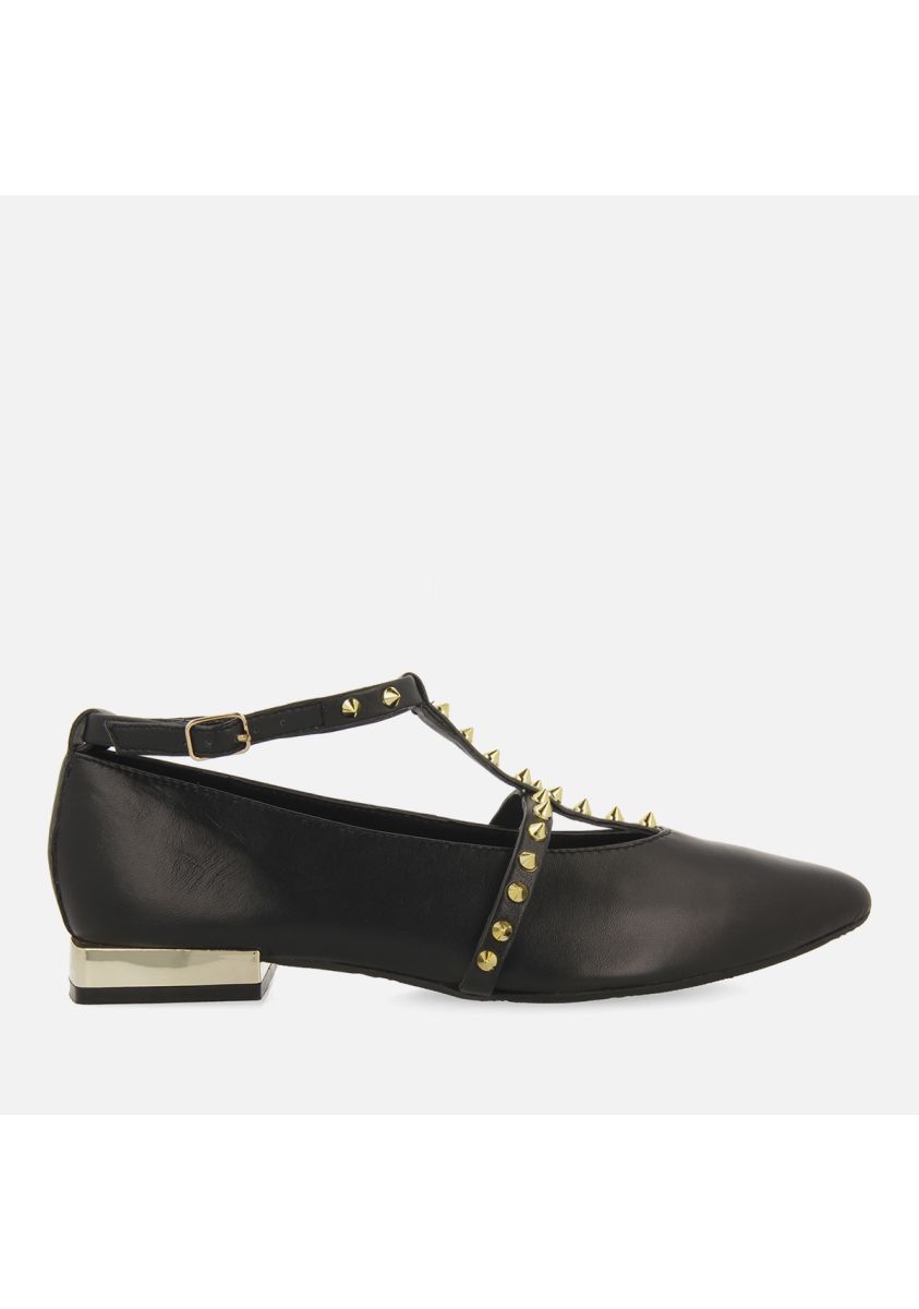 Bailarinas negras de piel con tiras y detalle de tachuelas para mujer nyborg   - NEGRO