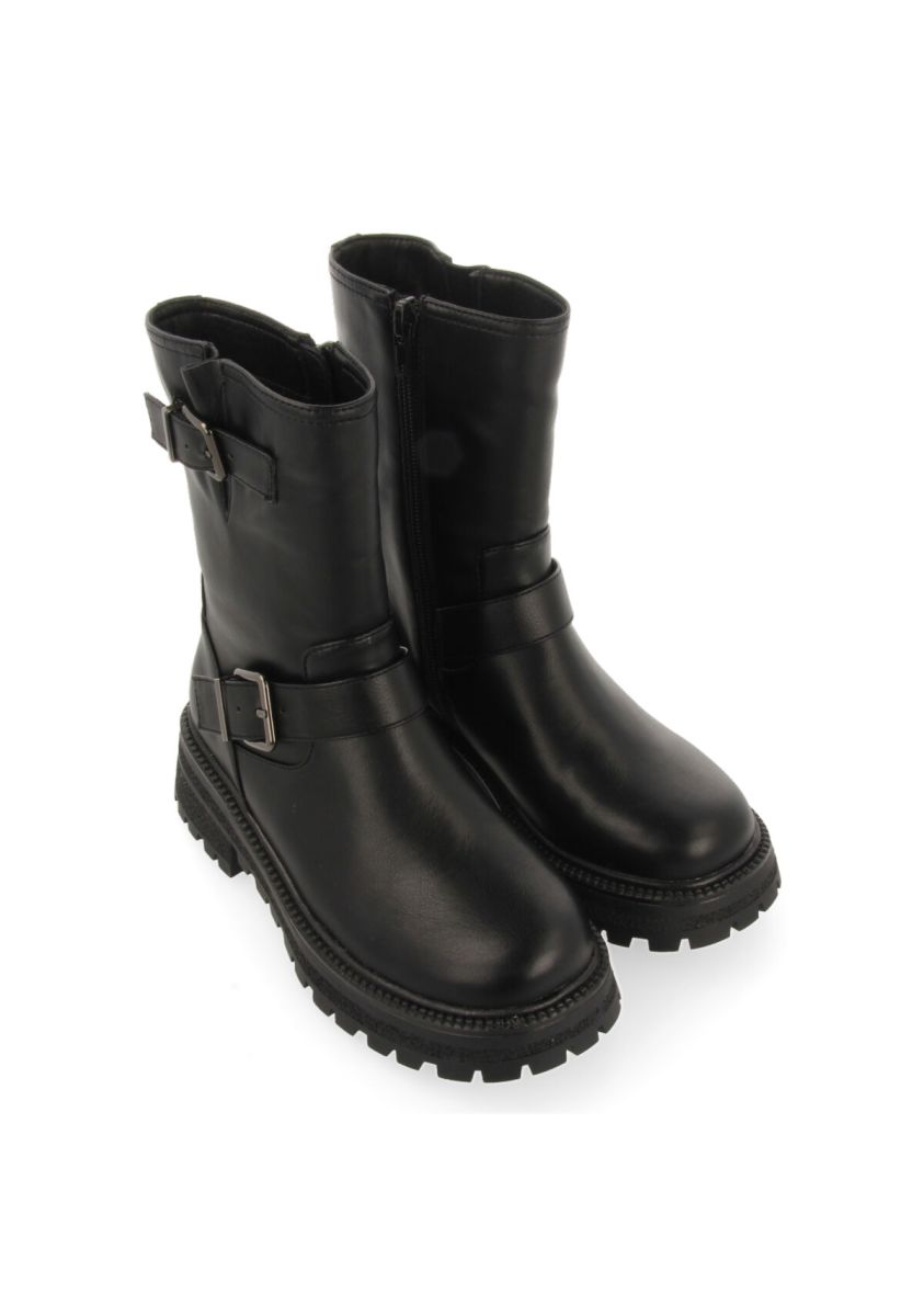 Botas negras estilo biker con hebillas para niÃ±a y niÃ±o rauris - NEGRO