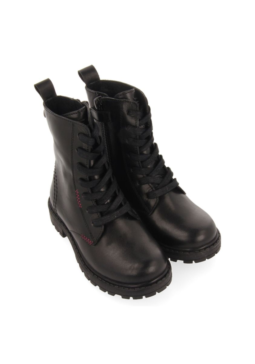 Botines negros de piel con cordones para niÃ±a y niÃ±o caol - NEGRO
