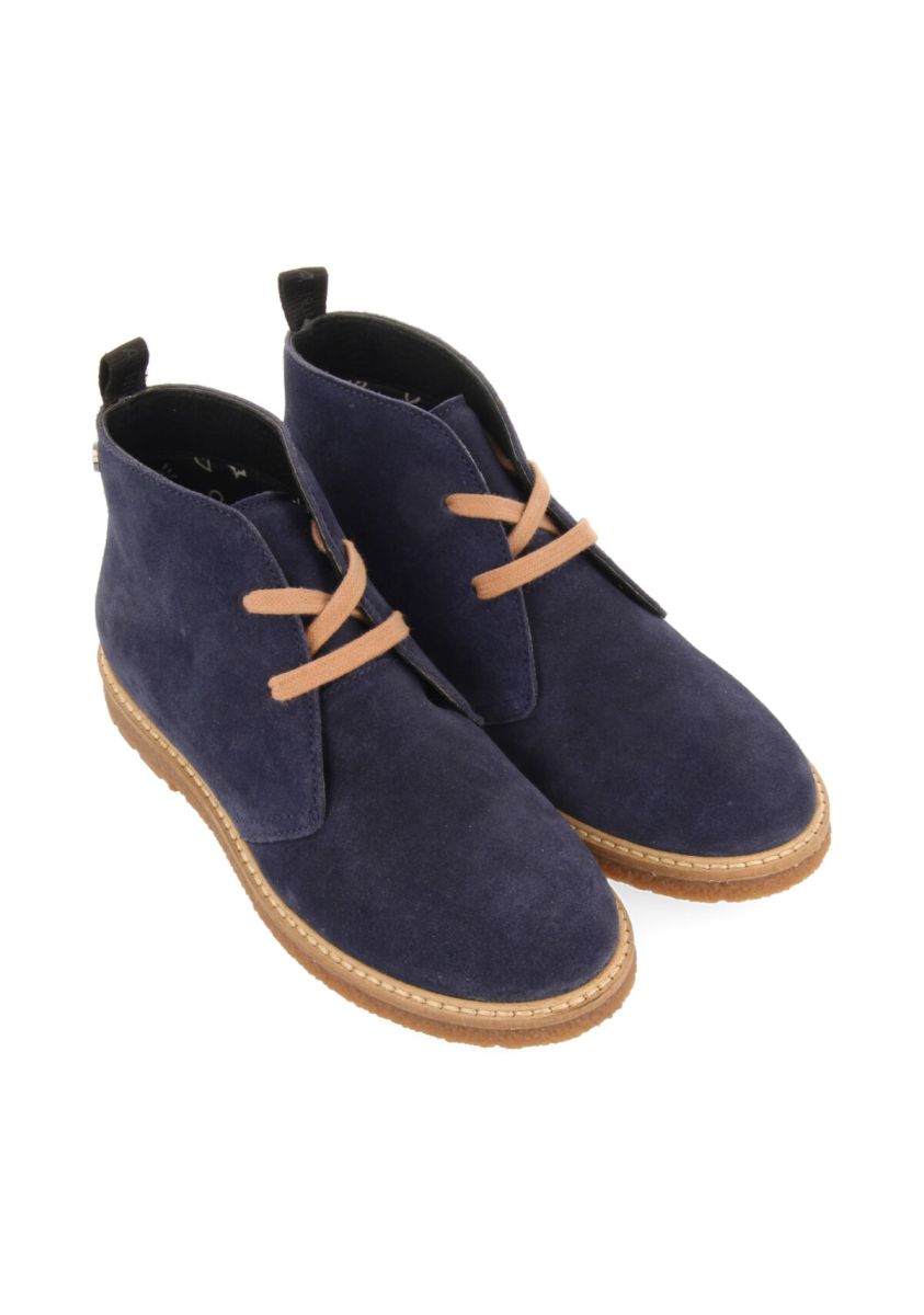 Botines marino de piel con cordones para niÃ±a y niÃ±o rekvik - MARINO