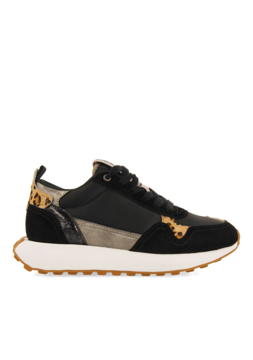 Sneakers retro negras con print animal para mujer onaka   - NEGRO