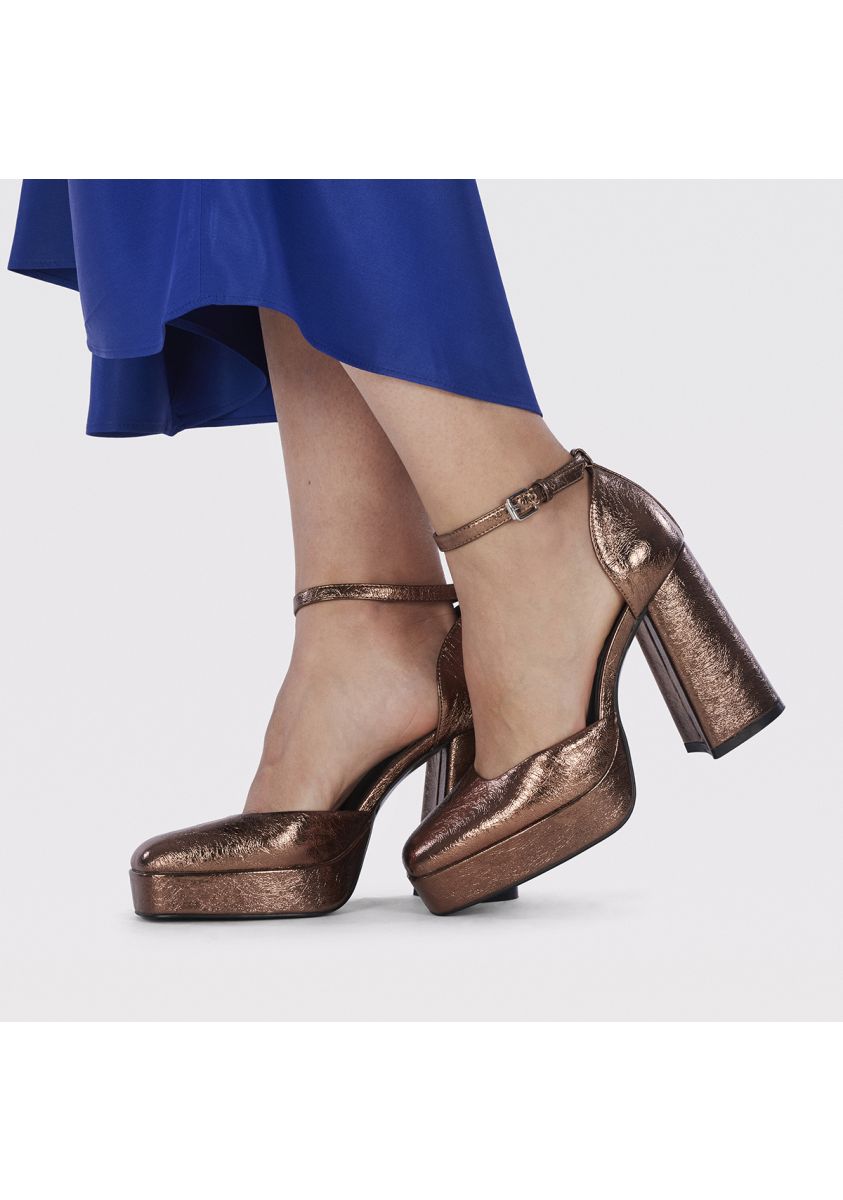 Zapatos bronce de tacÃ³n ancho y plataforma para mujer assynt  - BRONCE