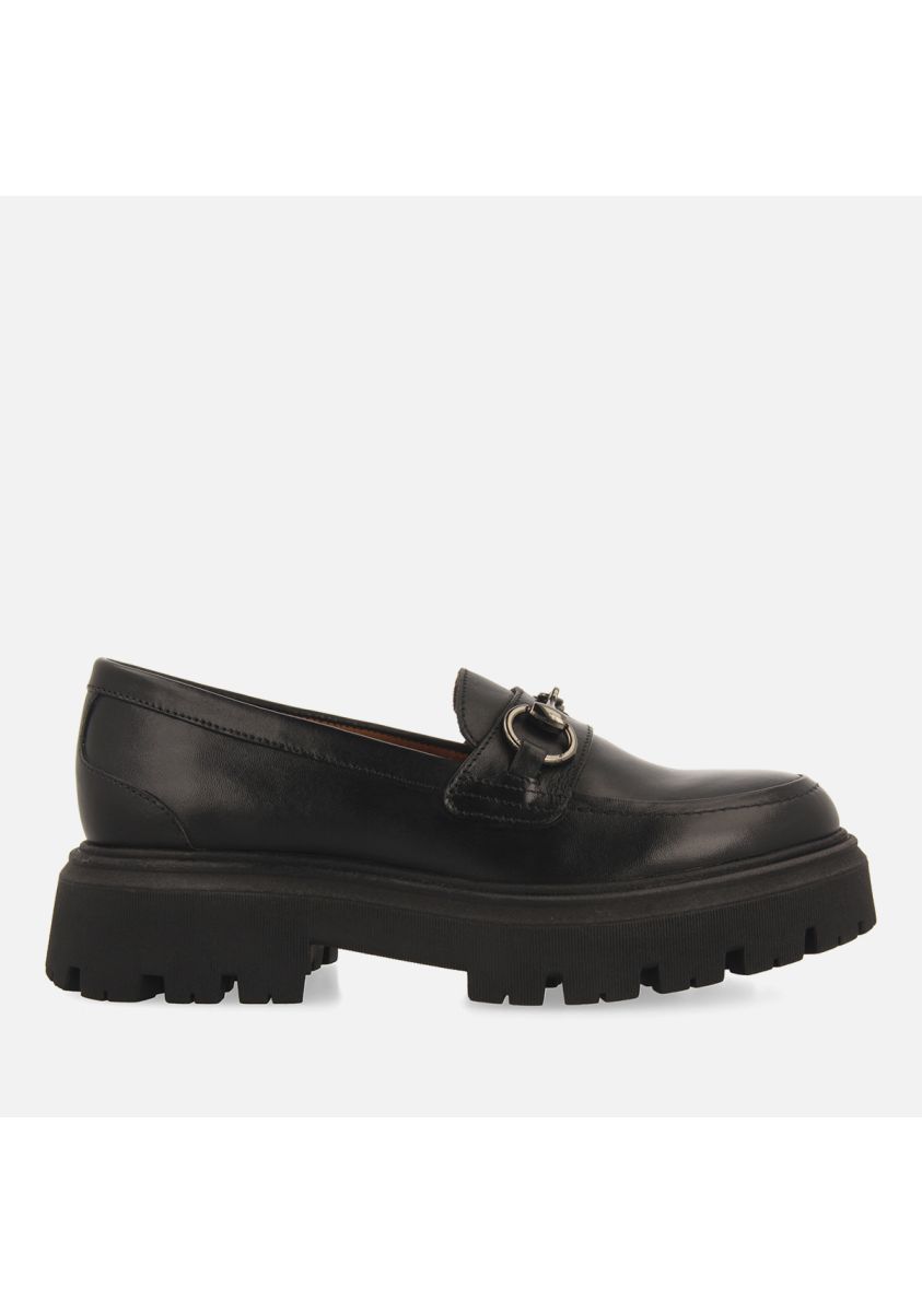 Mocasines negros de piel con detalle dorado para mujer andsnes - NEGRO