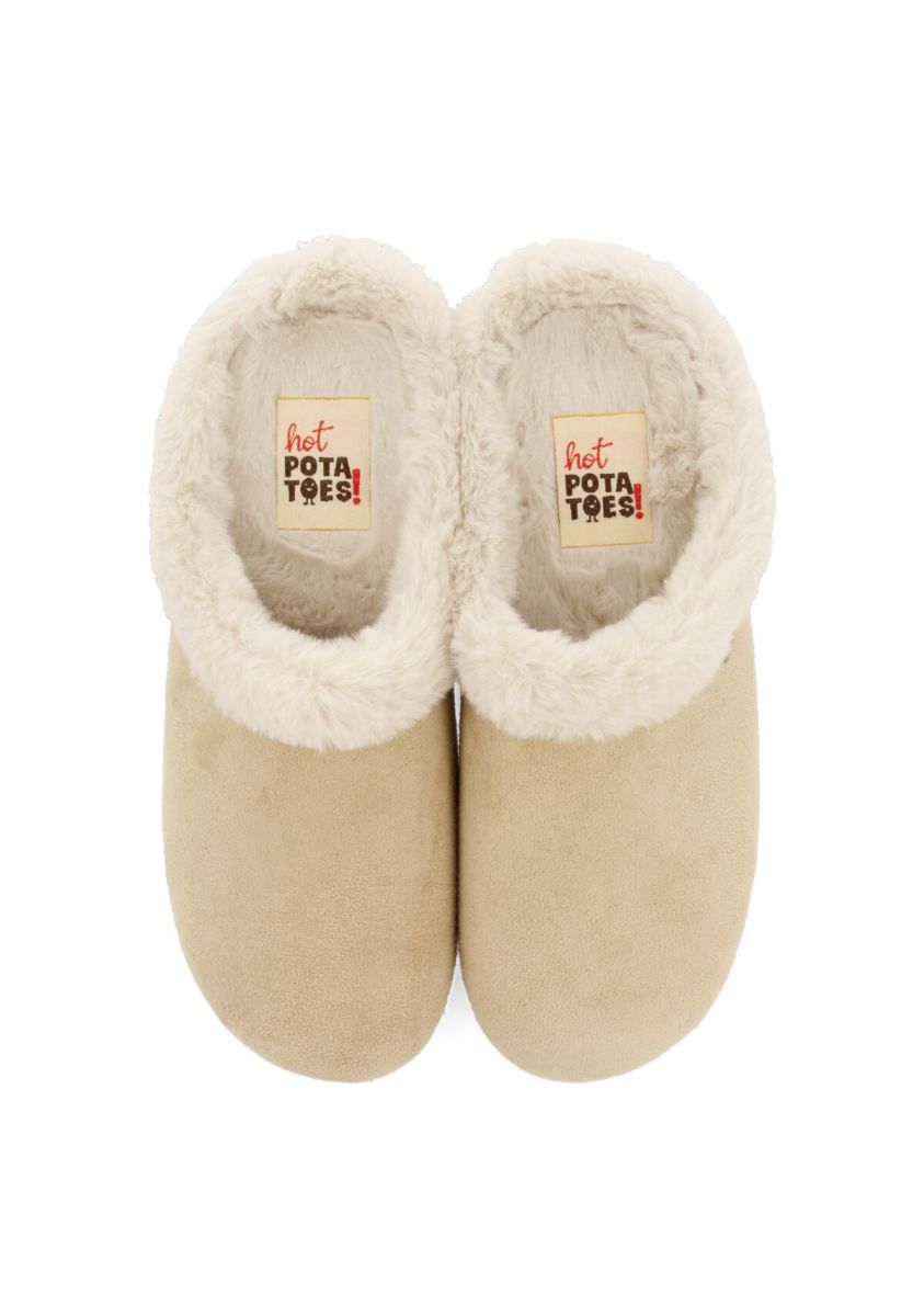 Zapatillas de estar por casa beige con detalle de pelo trumau - BEIG