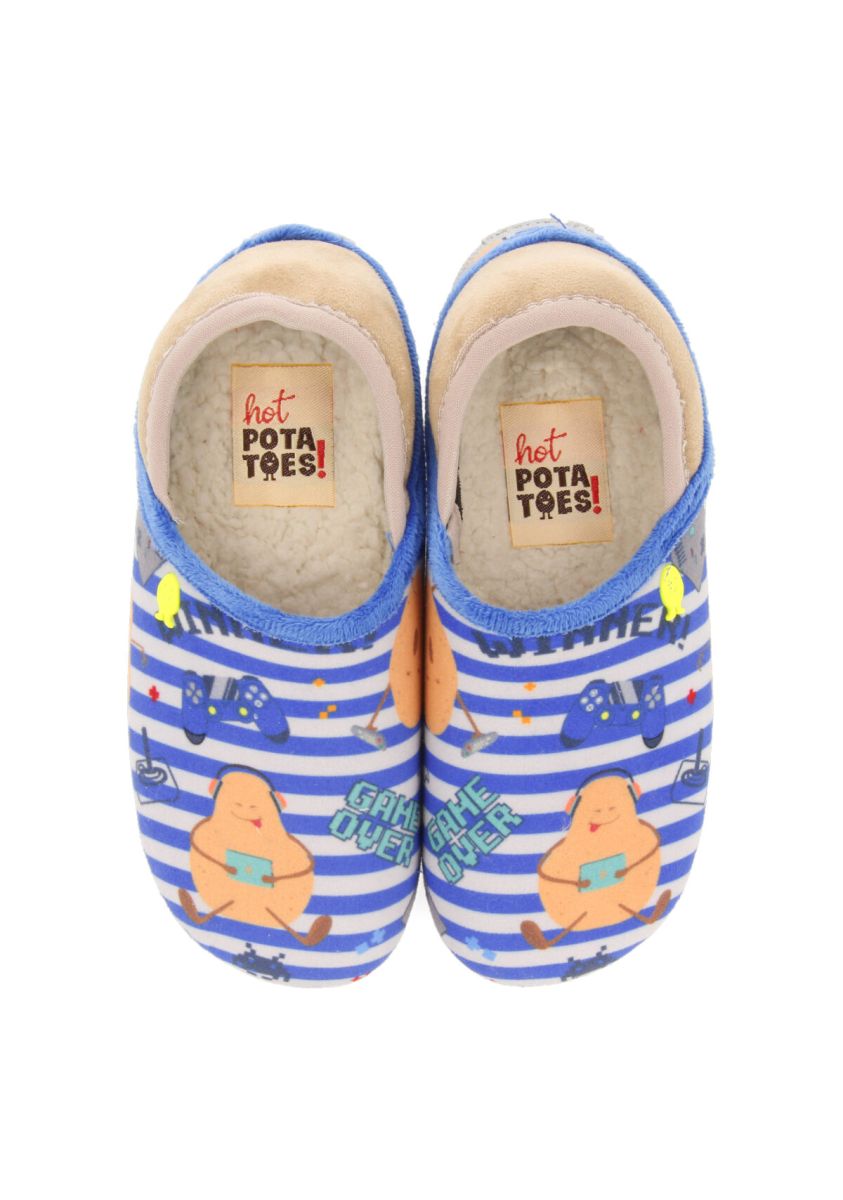 Zapatillas de estar por casa infantiles azul de rayas con estampado de patatillas allerod - AZUL
