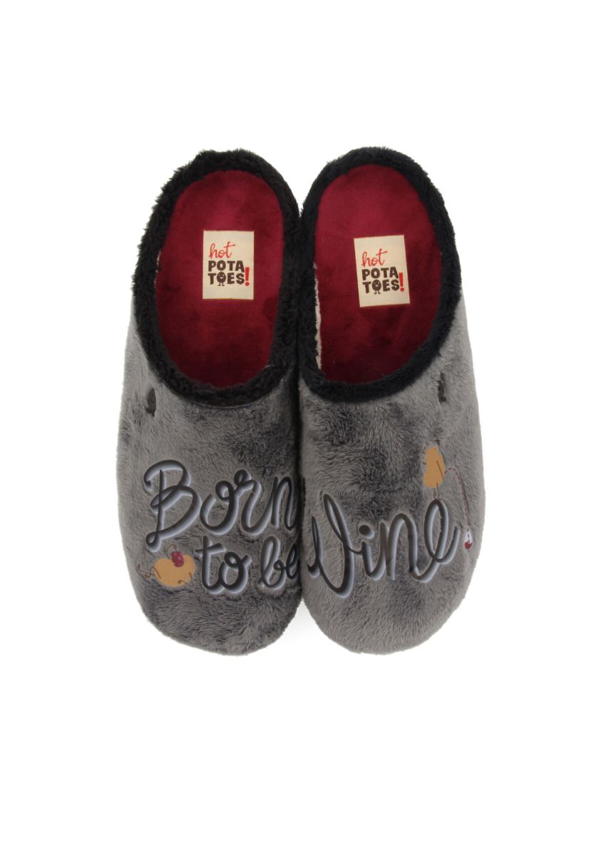Zapatillas de estar por casa de pelo gris con patatilla con mensaje hardegg - GRIS 1 19063-zapatillas-de-estar-por-casa-de-pelo-gris-con-patatilla-con-mensaje-hardegg-gris-1.jpg