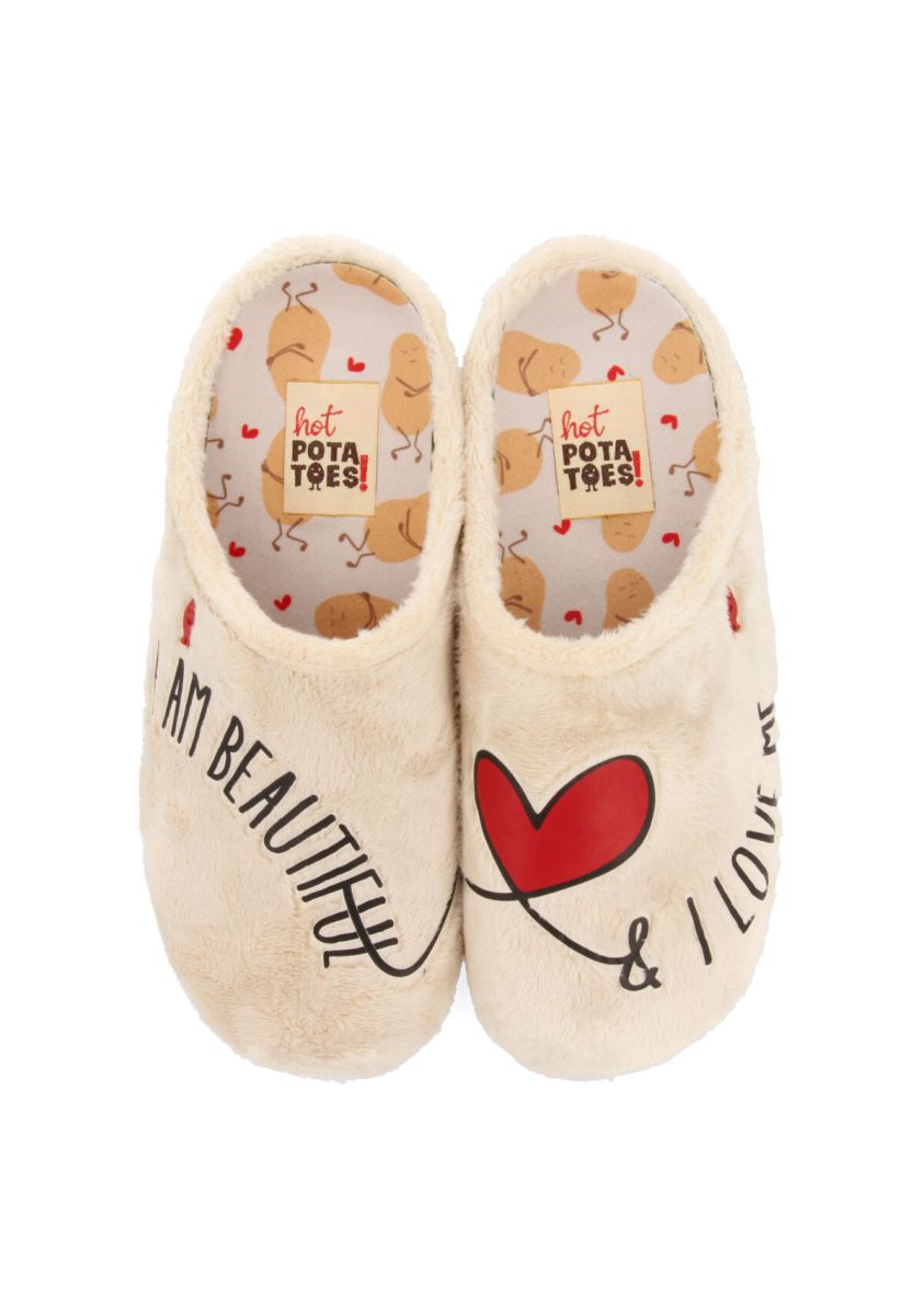 Zapatillas de estar por casa de pelo beig con mensaje Raften - BEIG