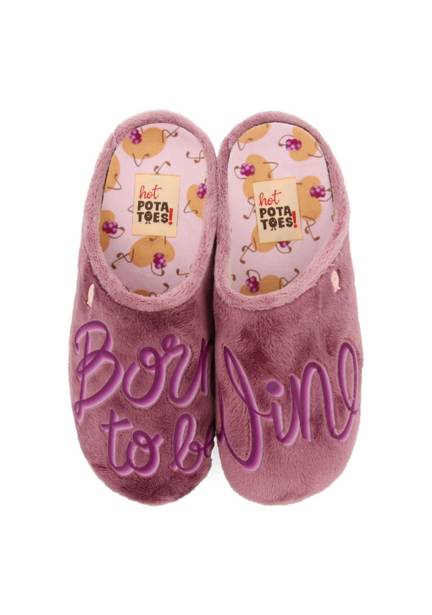 Zapatillas de estar por casa de pelo malva con mensaje hosmer  - MALVA