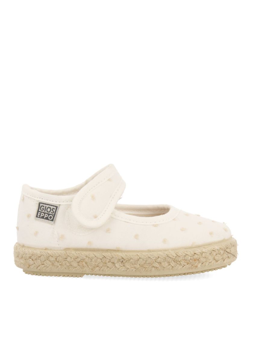 ESPADRILLES BLANCAS ESTILO MERCEDITAS CON ESTAMPADO DE TOPOS PARA NIÃA BUTERA - BLANCO