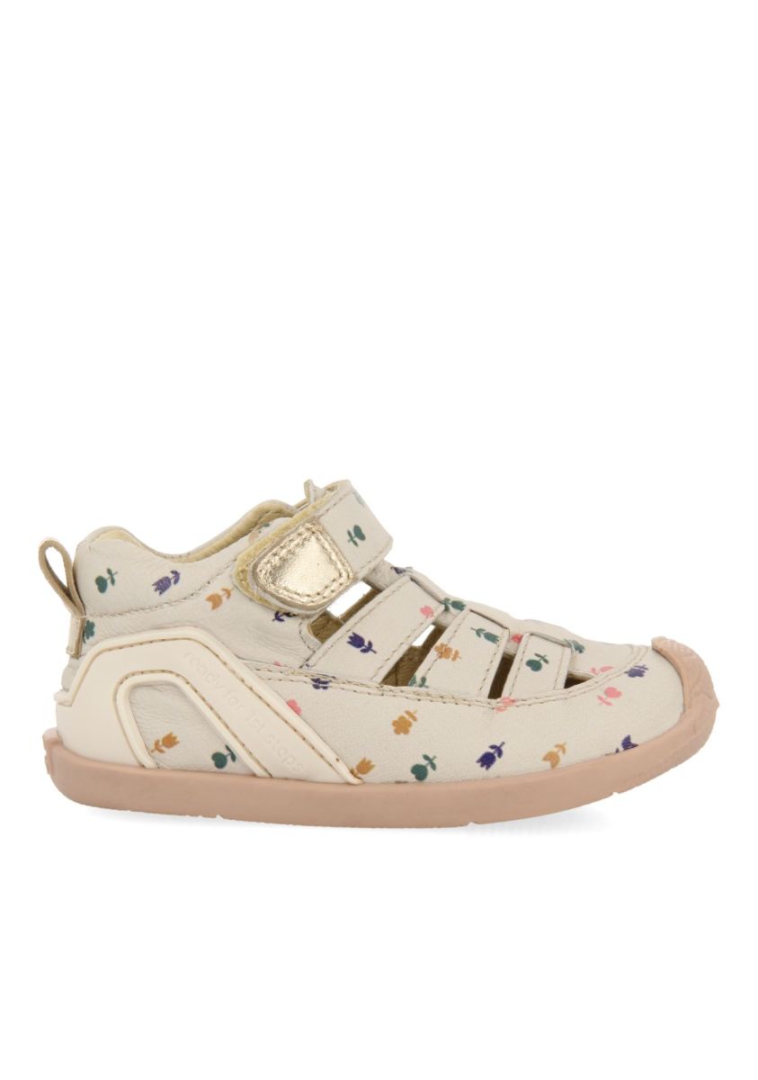 SANDALIAS COLOR OFF-WHITE DE PIEL ESTILO CANGREJERAS CON ESTAMPADO FLORAL PARA BEBÃ JACUMBA - OFF-WHITE