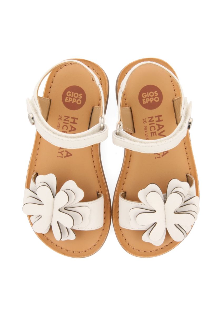 SANDALIAS BLANCAS DE PIEL CON ADORNO DE FLORES PARA NIÃA Y NIÃO TAKILMA - BLANCO