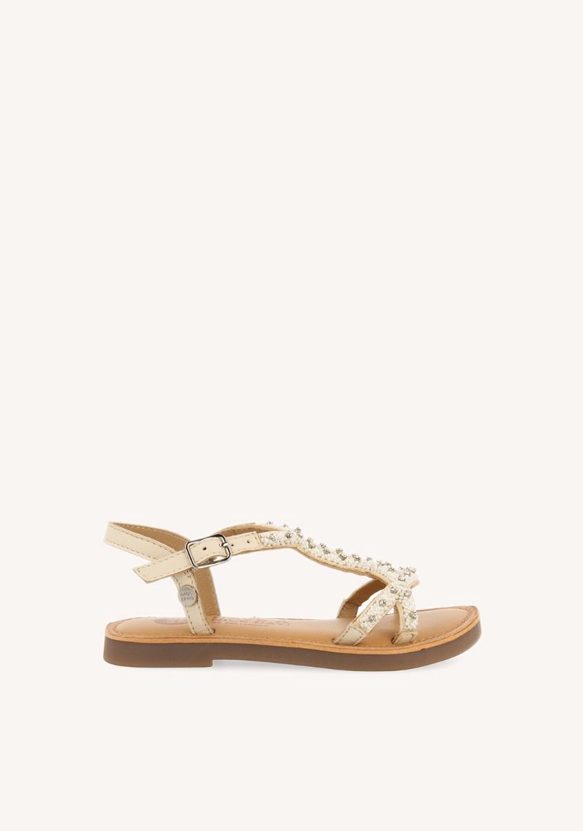 SANDALIAS BLANCAS DE PIEL CON ADORNO DE CUENTAS PARA NIÃA Y NIÃO LAZARAT - BLANCO
