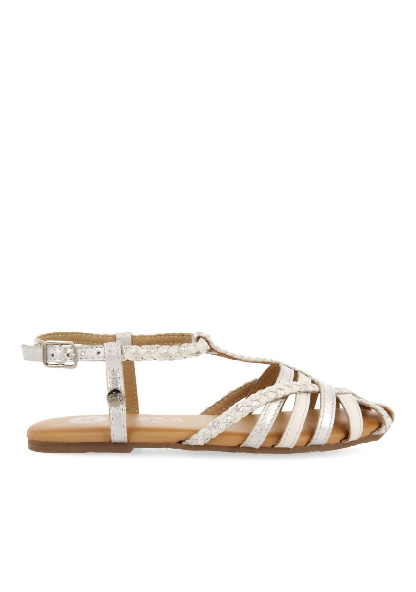 SANDALIAS BLANCAS DE PIEL CON DETALLES METALIZADOS ESTILO cangrejera PARA NIÃA Y NIÃO BELSH - BLANCO