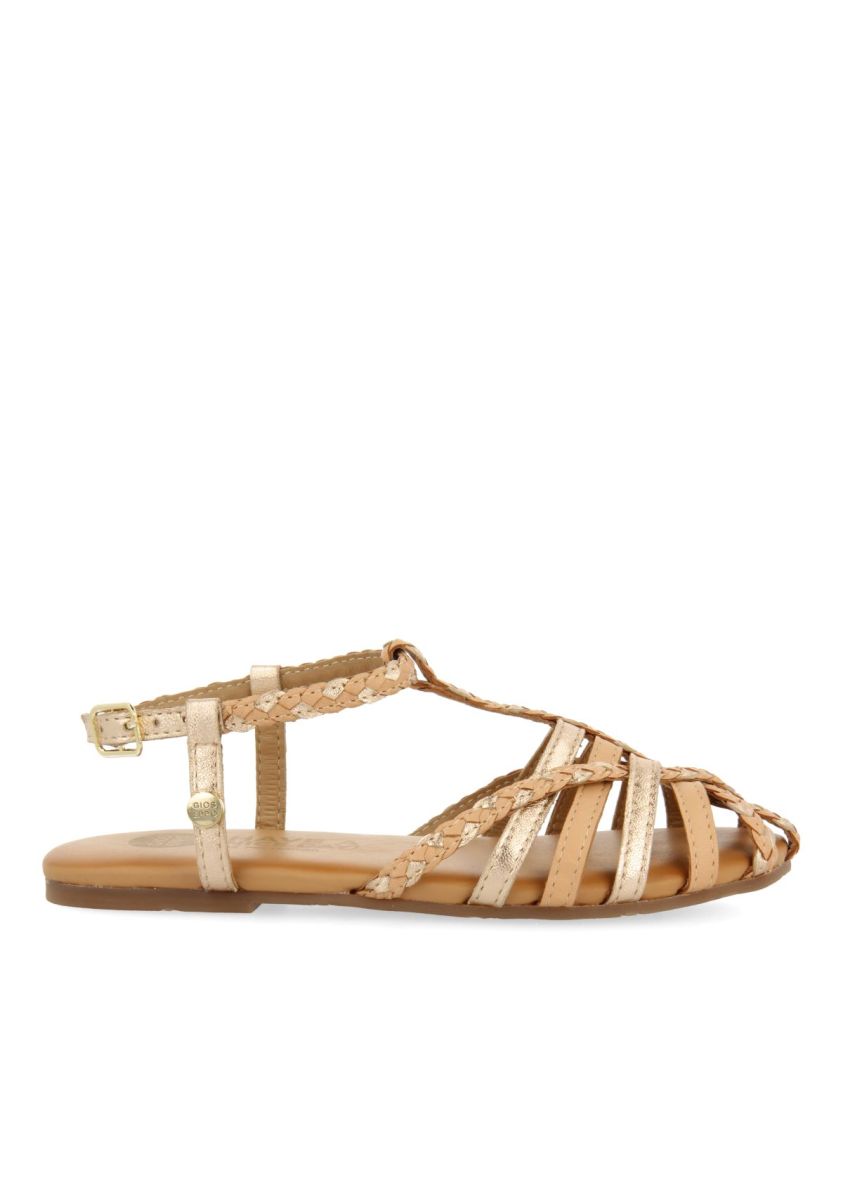 SANDALIAS COLOR NUDE DE PIEL CON DETALLES METALIZADOS ESTILO cangrejera PARA NIÃA Y NIÃO BELSH - NUDE