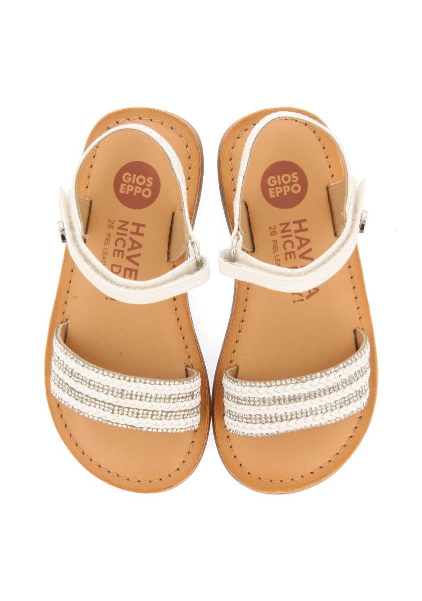 SANDALIAS COLOR BLANCO DE PIEL CON PEDRERÃA Y CIERRE AJUSTABLE PARA NIÃA Y NIÃO MIREVAL - BLANCO