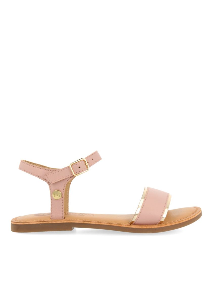 SANDALIAS ROSAS DE PIEL CON DETALLES METALIZADOS PARA NIÃA ISHEM - ROSA