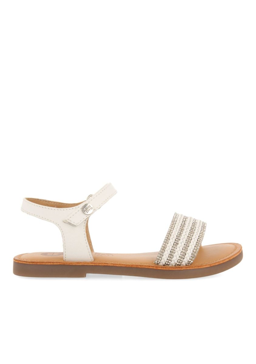 SANDALIAS COLOR BLANCO DE PIEL CON PEDRERÃA Y CIERRE AJUSTABLE PARA NIÃA Y NIÃO STUBICA - BLANCO