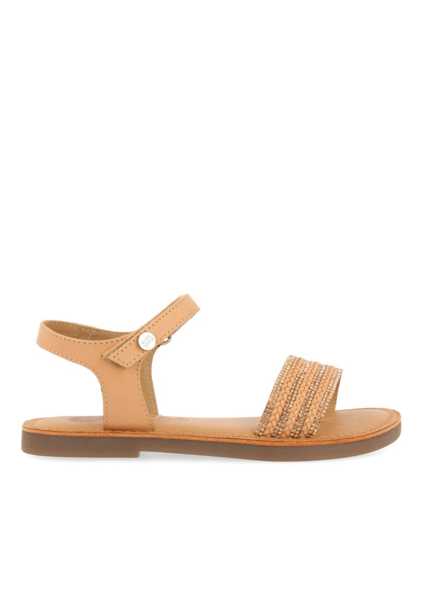 SANDALIAS NUDE DE PIEL CON PEDRERÃA Y CIERRE AJUSTABLE PARA NIÃA Y NIÃO STUBICA - NUDE
