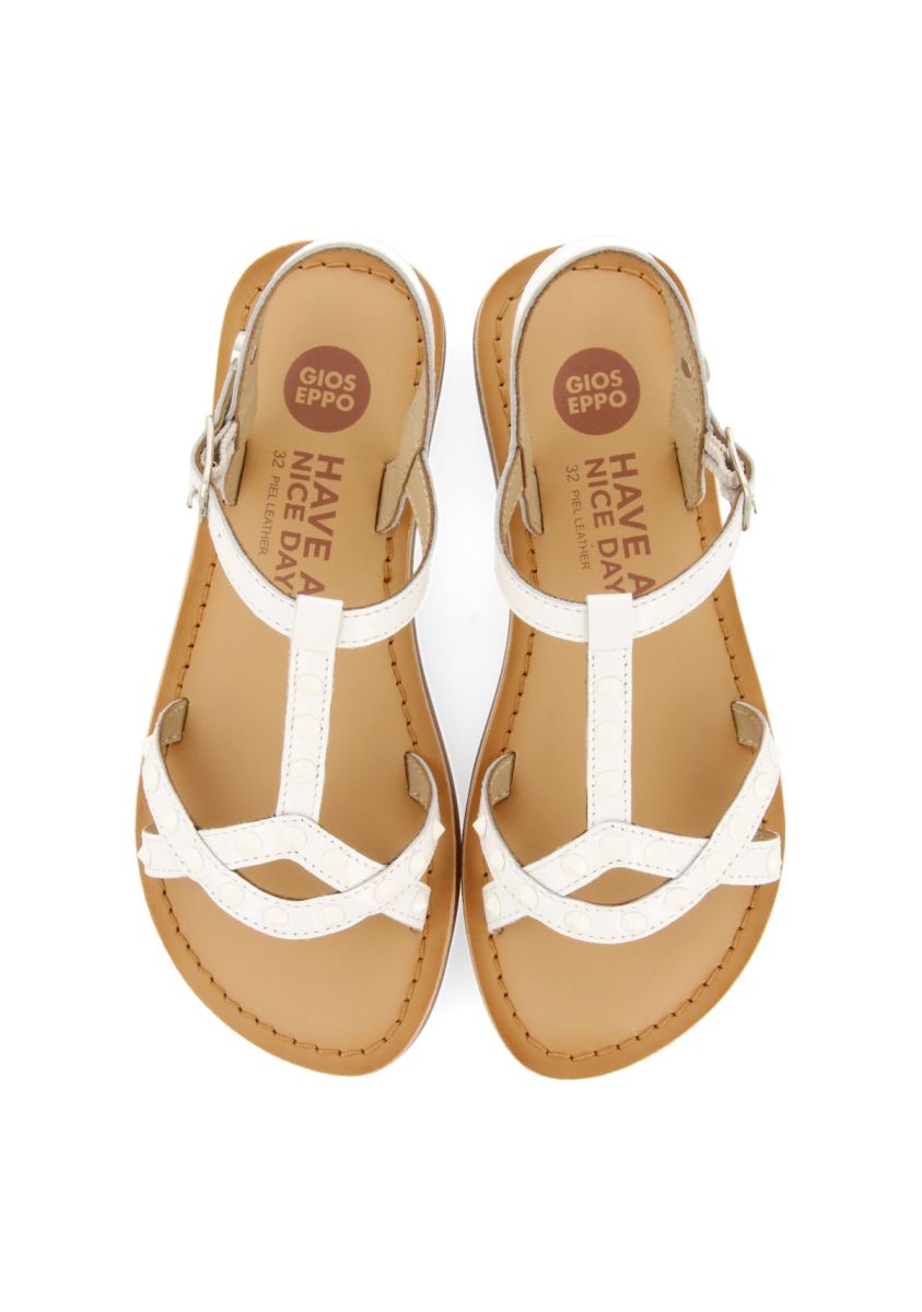 SANDALIAS BLANCAS DE PIEL CON TACHUELAS PARA NIÃA Y NIÃO STIBB - BLANCO