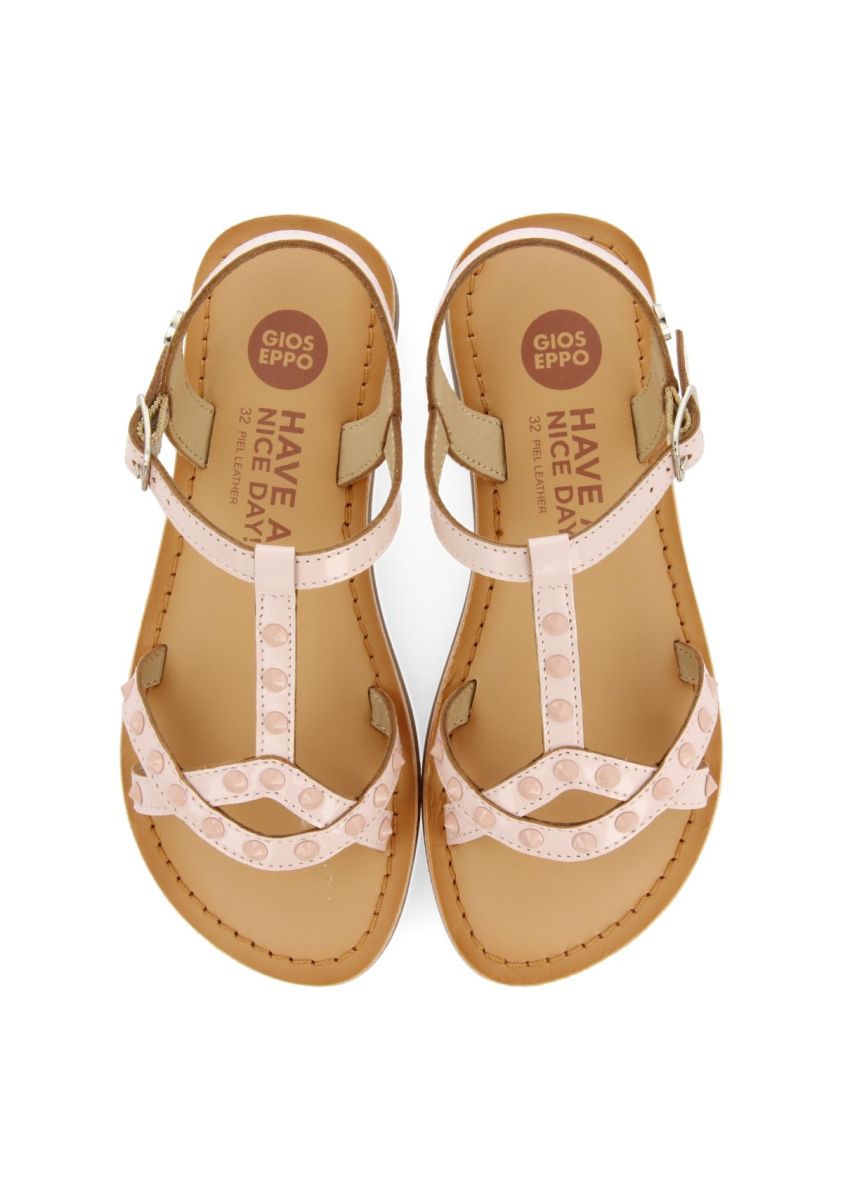 SANDALIAS ROSAS DE PIEL CON TACHUELAS PARA NIÃA Y NIÃO STIBB - ROSA