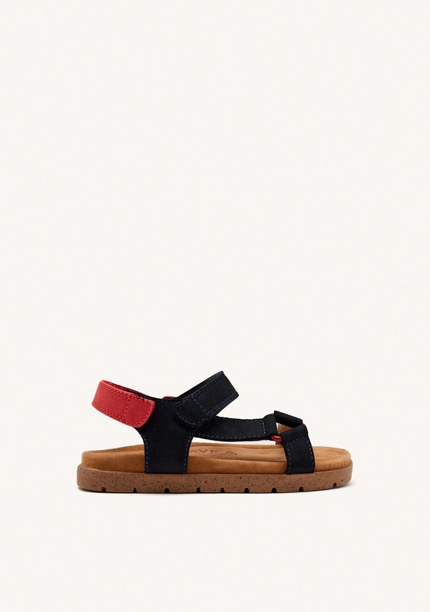 SANDALIAS EN AZUL MARINO DE PIEL CON ACENTOS EN ROJO PARA NIÃO Y NIÃA DEPOE - MARINO