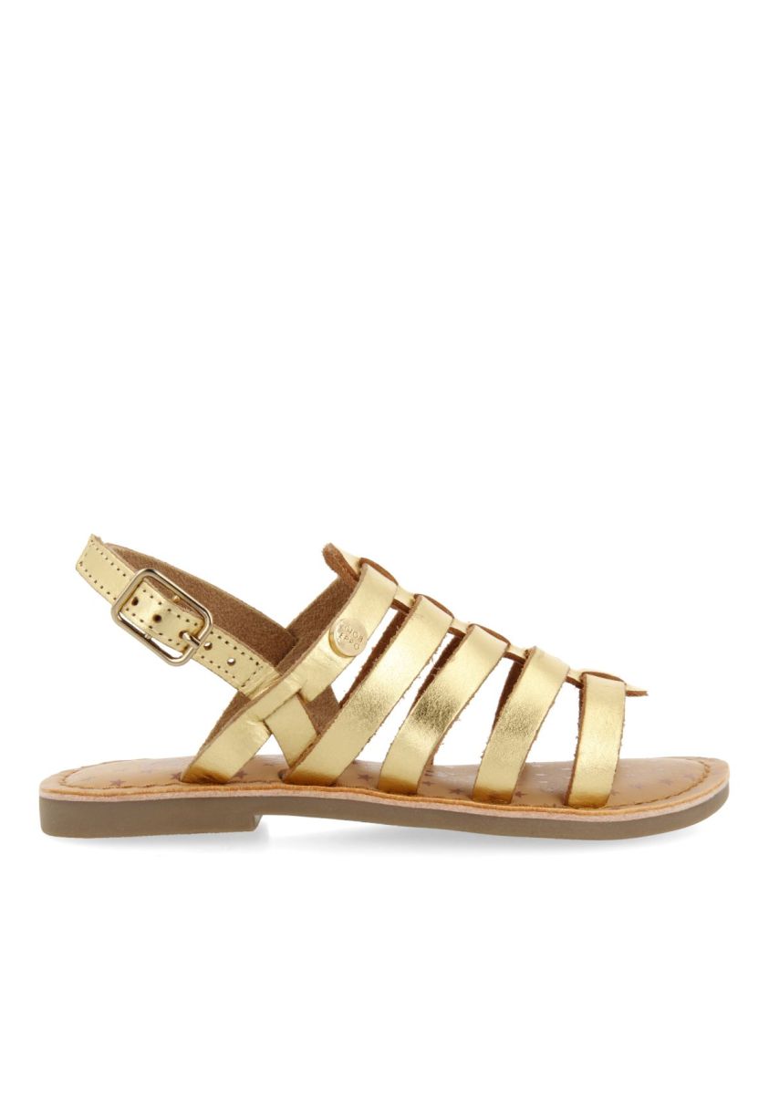 SANDALIAS DORADAS DE PIEL ESTILO ROMANAS PARA NIÃA Y NIÃO LENI - ORO OSCURO