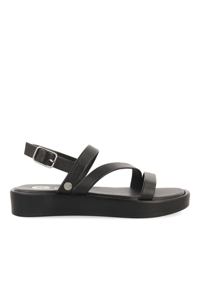 SANDALIAS NEGRAS DE PIEL CON TIRAS Y SUELA CON VOLUMEN PARA NIÃA Y NIÃO COULEE - NEGRO