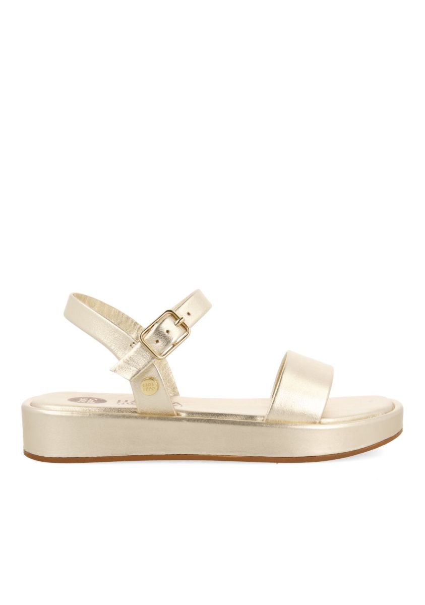 SANDALIAS DORADAS DE PIEL Y PISO CON VOLUMEN PARA NIÃA Y NIÃO SHEZE - ORO