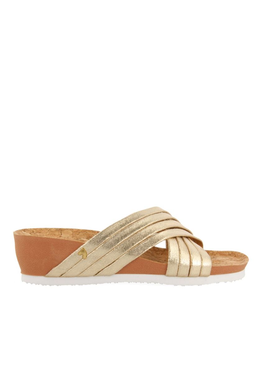 CHANCLAS CON CUÃA Y TIRAS DORADAS PARA MUJER BREAGE - ORO