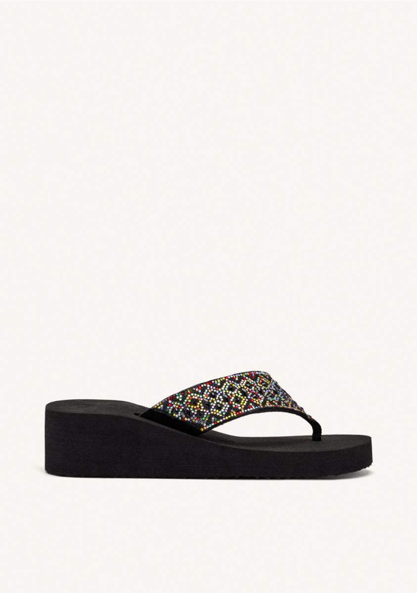 SANDALIAS MULTICOLOR CON CUÃA Y PEDRERÃA PARA MUJER DRENOVE - MULTICOLOR