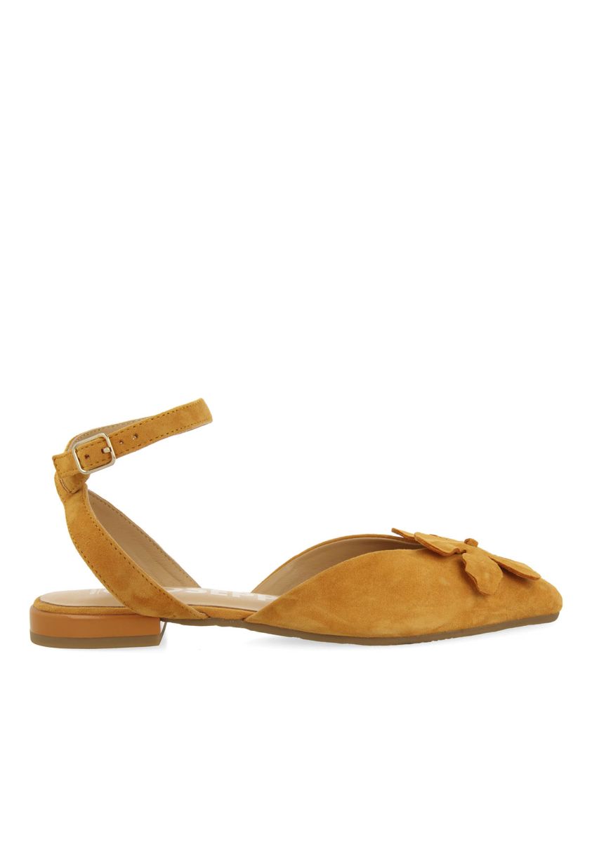 BAILARINAS DE PIEL NARANJA DESTALONADAS CON DETALLE DE FLOR PARA MUJER HOWEY - NARANJA