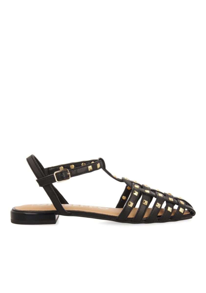 SANDALIAS ESTILO CANGREJERAS DE PIEL COLOR NEGRO CON TACHAS PARA MUJER CANBY - NEGRO