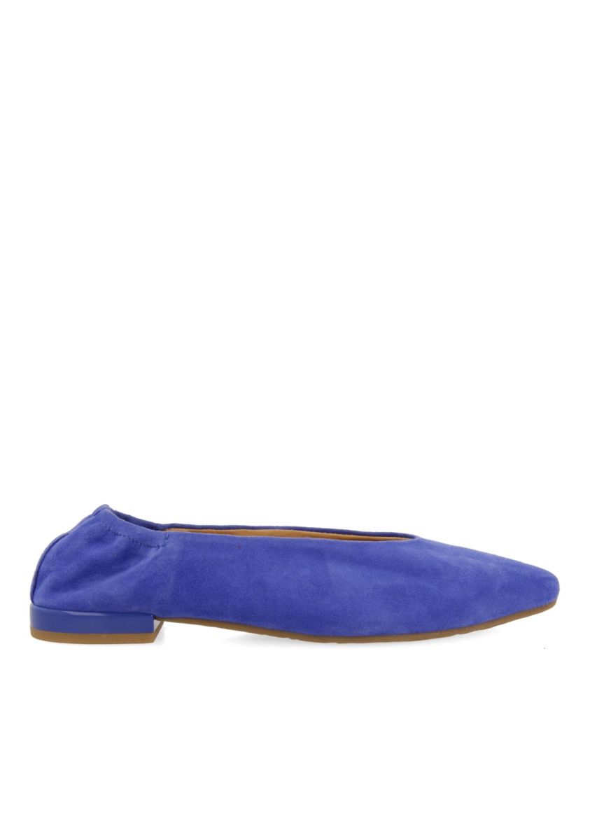 BAILARINAS DE PIEL COLOR AZUL CON PUNTA FINA Y TALÃN FRUNCIDA PARA MUJER GAGEAC - AZUL