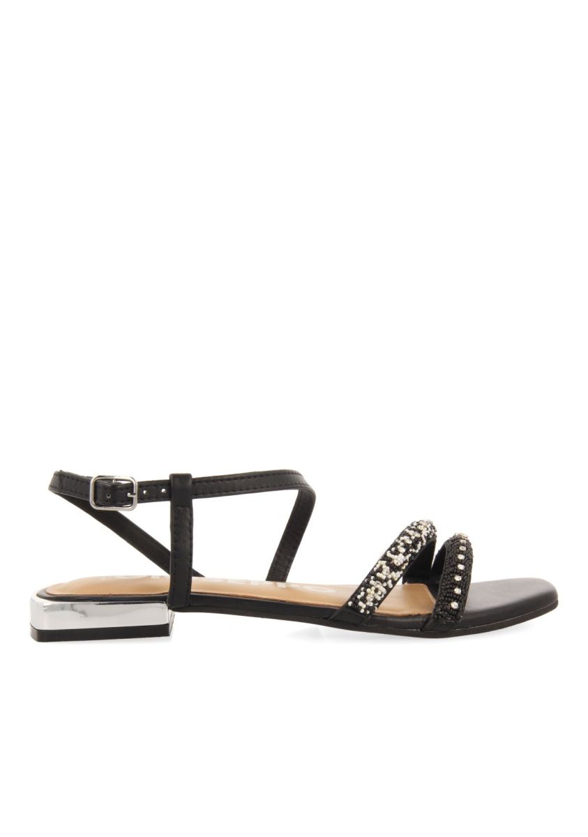SANDALIAS NEGRAS DE PIEL CON PIEDRAS PARA MUJER LANDKEY - NEGRO
