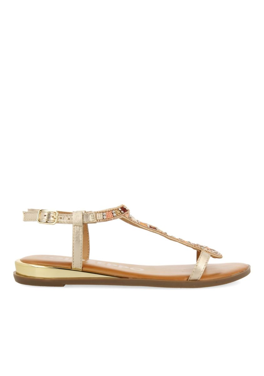 SANDALIAS DORADAS CON PIEDRAS MULTICOLOR PARA MUJER MULION - ORO