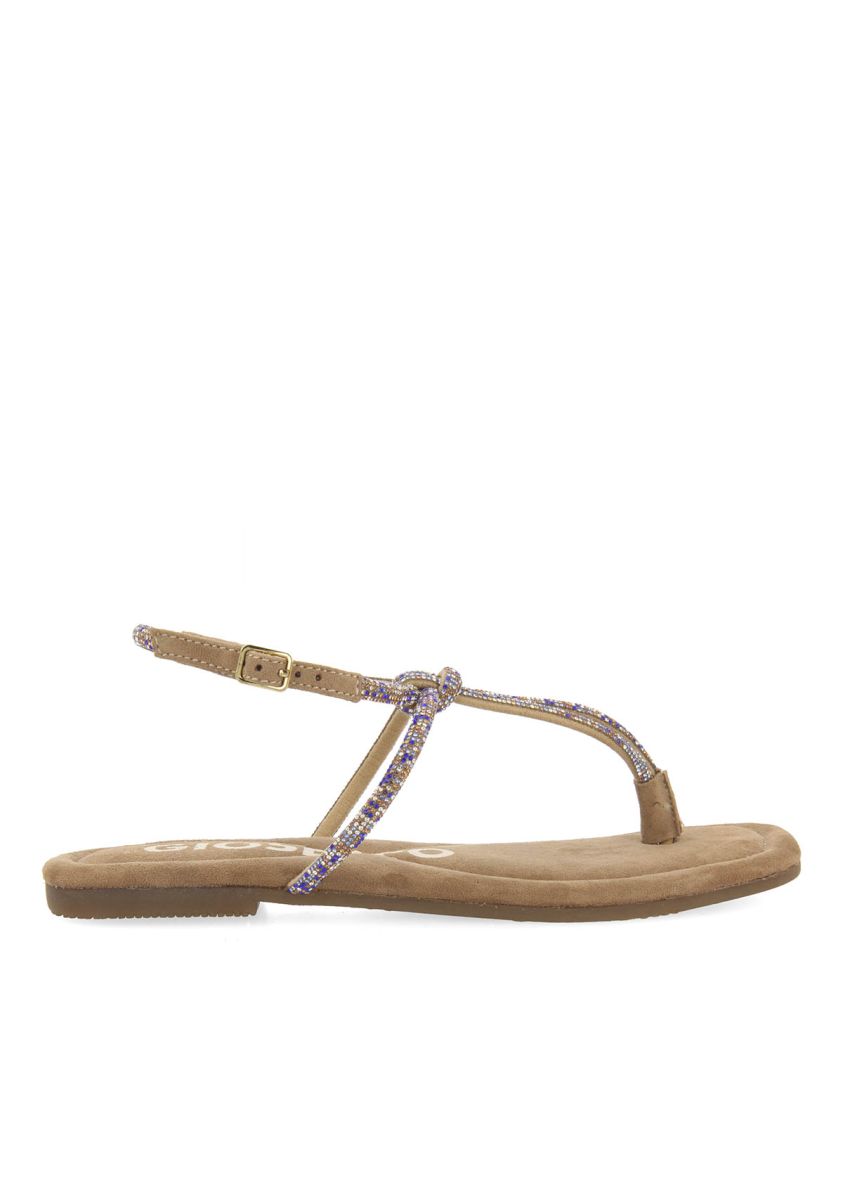 SANDALIAS TAUPE DE PIEL CON TIRAS CON PEDRERÃA PARA MUJER SEFFNER - TAUPE