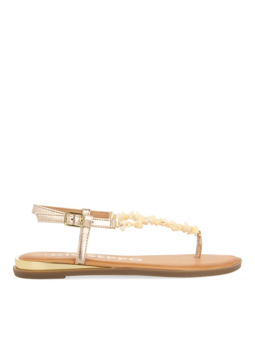 SANDALIAS DE PIEL DORADAS CON PIEDRAS BLANCAS PARA MUJER TRABIA - ORO